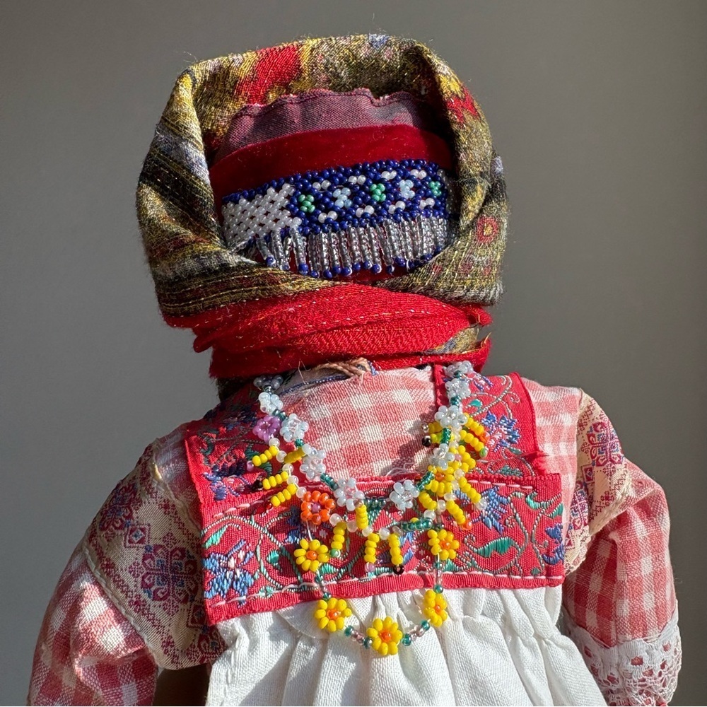 Vintage handmade faceless traditional folk rag doll fabric beads necklace RARE - Picture 13 of 16